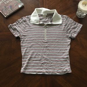 Striped and Collared Crop Top